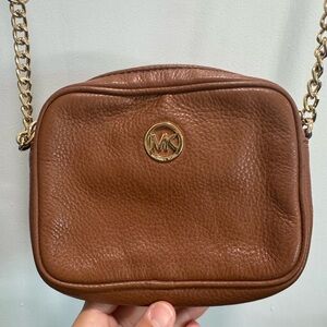 Michael Kors Tan Leather Crossbody Bag with Gold Chain